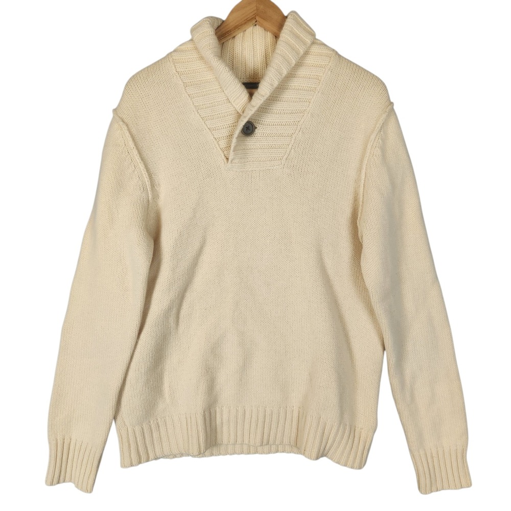 Banana Republic Sweater Men's L Ivory Lambswool Cashmere Shawl Collar Classic